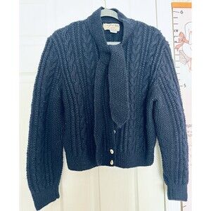 VTG North Of New York Dark Blue 100% Wool Cardigan Large Womens Made In Uruguay